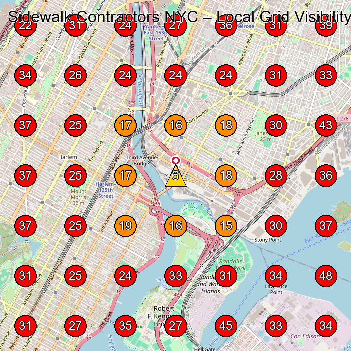 Sidewalk Contractors NYC GeoGrid visibility map for Concrete Contractor in New York